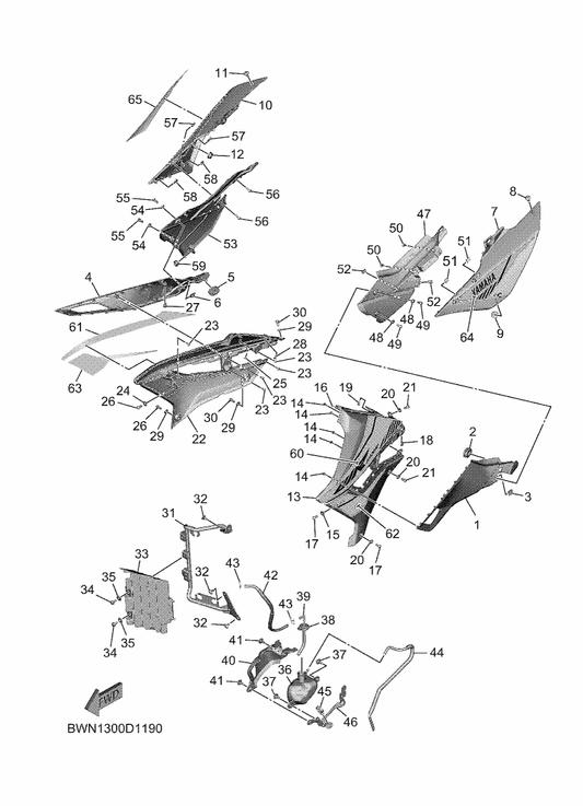 Yamaha 90464-23239 Clamp — shown on the Side Cover parts diagram