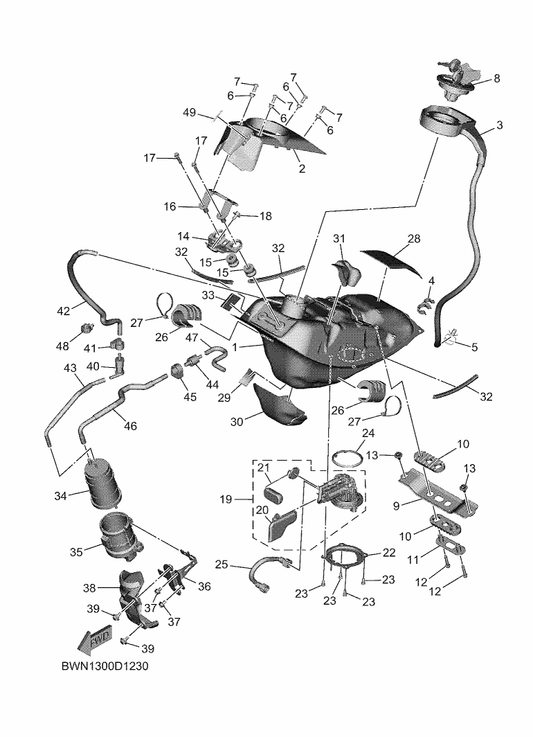 Yamaha 90464-70800 Clamp — shown on the Fuel Tank parts diagram