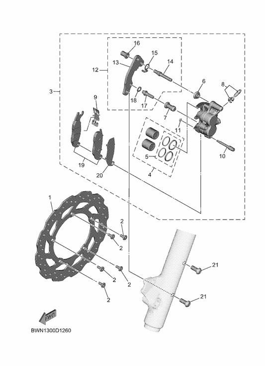 Yamaha 90149-10804 Screw — shown on the Front Brake Caliper parts diagram
