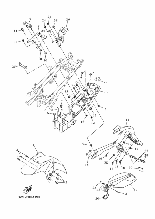 Yamaha 90520-05X05 Damper, Plate — shown on the Fender parts diagram