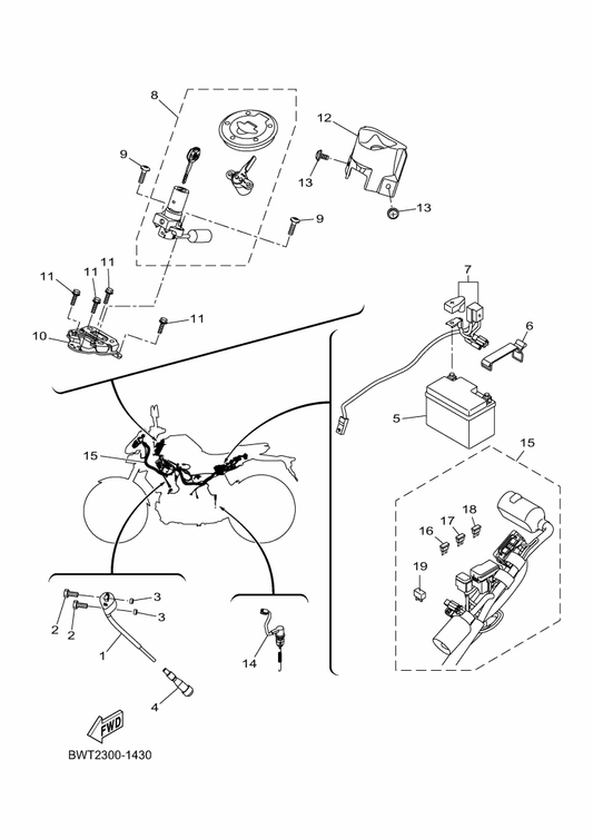 Yamaha B0A-H2310-01 Ignition Coil Assy — shown on the Electrical 1 parts diagram