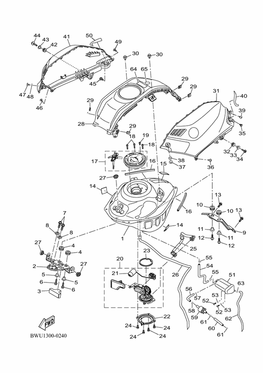 Yamaha 91332-05010 Bolt — shown on the Fuel Tank parts diagram