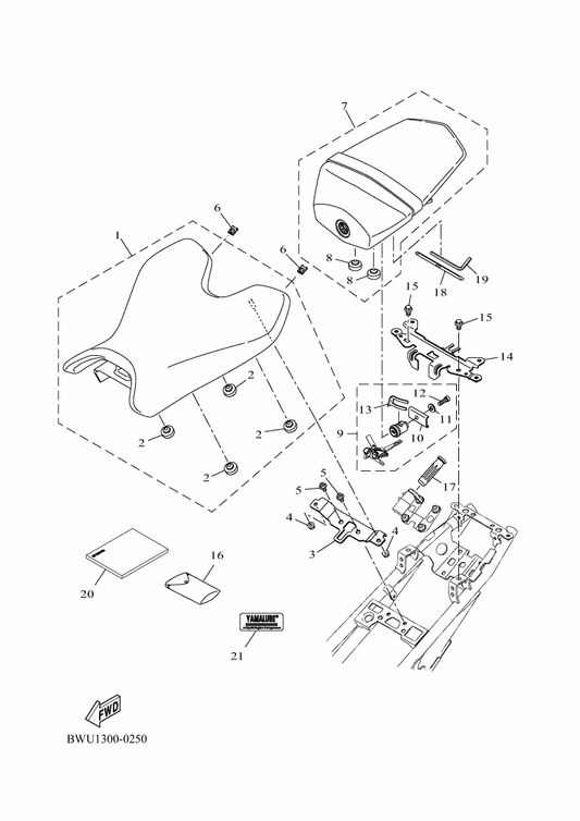 Yamaha BCW-F475H-00 Bracket, Seat Lever 1 — shown on the Seat parts diagram