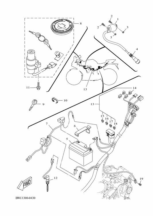 Yamaha BWU-H2115-00 Wire, Plus Lead — shown on the Electrical 1 parts diagram
