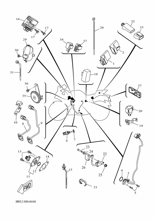 Yamaha 90464-36801 Clamp — shown on the Electrical 2 parts diagram