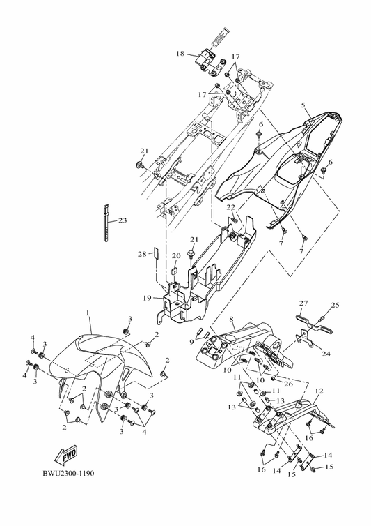 Yamaha BWU-F162R-00 Fender 2 — shown on the Fender parts diagram
