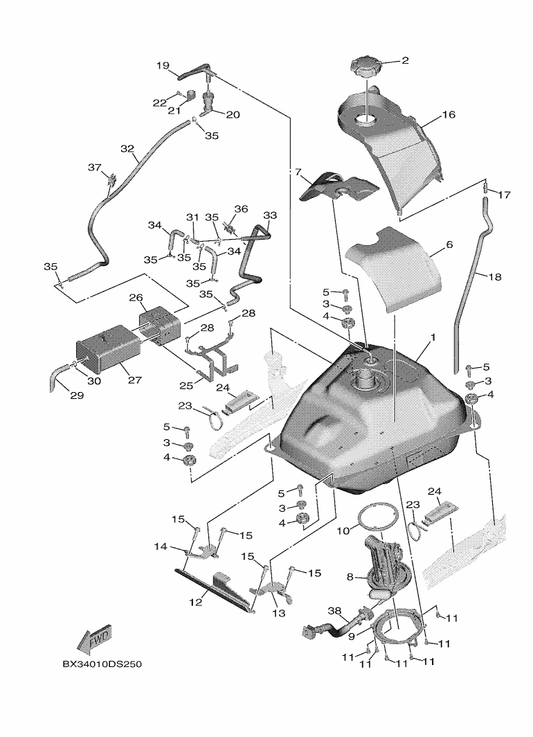 Yamaha 5EL-24316-10 Pipe 6 — shown on the Fuel Tank parts diagram