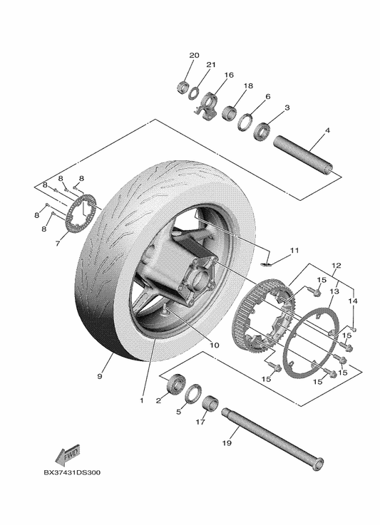 Yamaha BC3-25338-00-8L Cast Wheel, Rear — shown on the Rear Wheel parts diagram