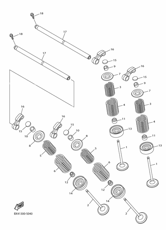 Yamaha BX4-12113-00 Spring, Valve Inner — shown on the Valve parts diagram