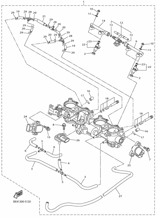 Yamaha 2CR-13750-10 Throttle Body Assy — shown on the Intake 2 parts diagram