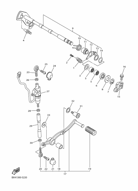 Yamaha 2CR-18110-00 Shift Pedal Assy — shown on the Shift Shaft parts diagram