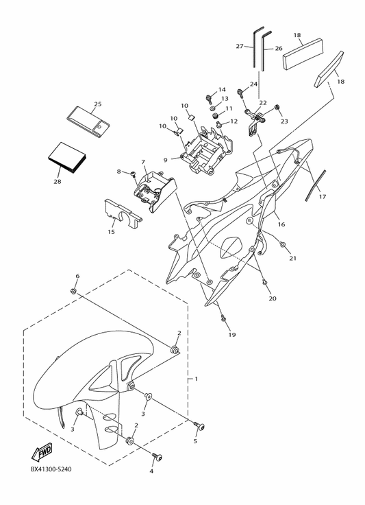 Yamaha 14B-Y2151-00-P9 Front Fender Assy — shown on the Fender parts diagram