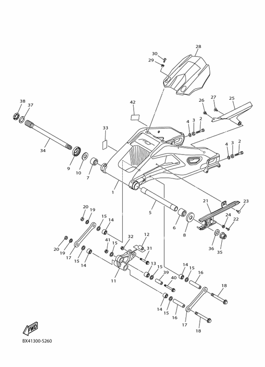 Yamaha 2CR-22110-10 Rear Arm Comp. — shown on the Rear Arm parts diagram