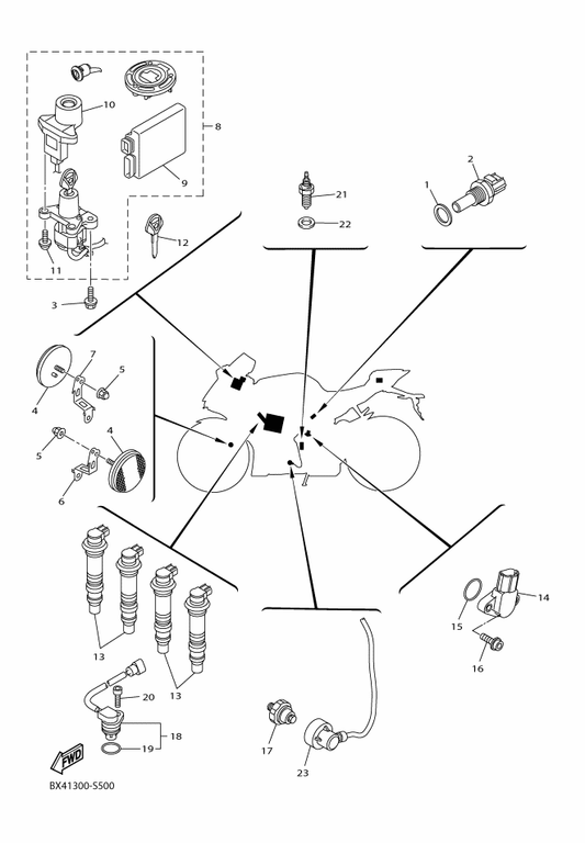 Yamaha BX4-8591A-00 . Engine Control Unit Assy — shown on the Electrical 1 parts diagram