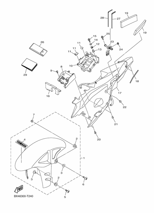 Yamaha 2CR-8212B-00 Box, Battery 1 — shown on the Fender parts diagram