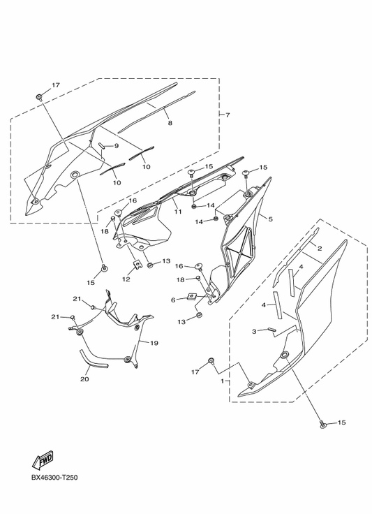 Yamaha 2CR-W2171-41-P7 Cover, Side 1 — shown on the サイドカバ parts diagram