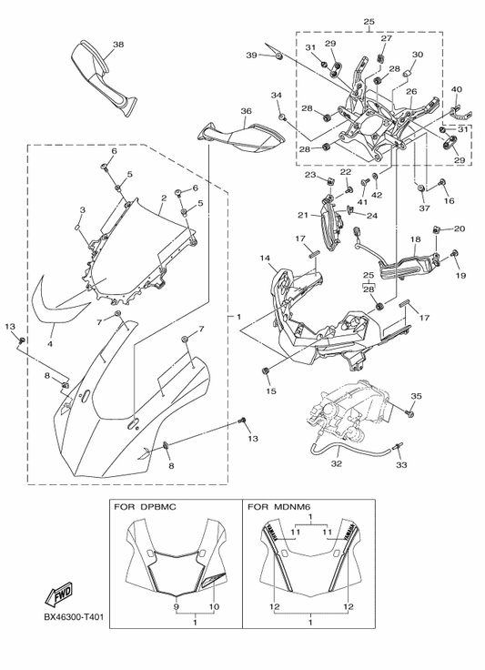 Yamaha 2CR-Y283G-T0-P6 Body, Front Upper 1 — shown on the Cowling 1 parts diagram