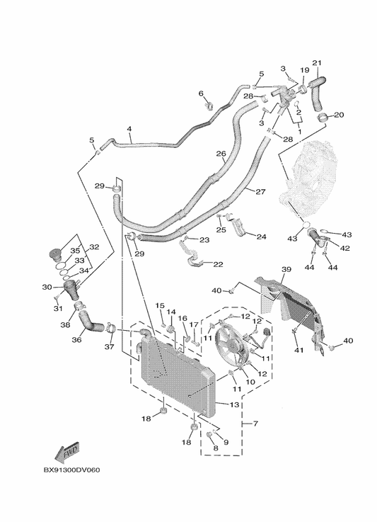 Yamaha B63-E22A2-00 . . O-Ring — shown on the Radiator & Hose parts diagram