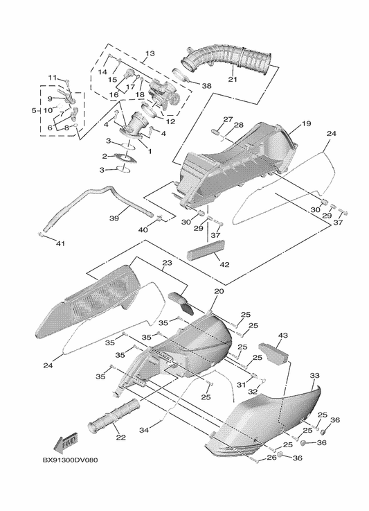 Yamaha 90467-13808 Clip — shown on the Intake parts diagram