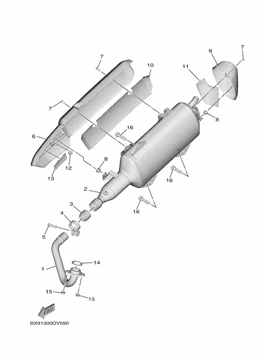 Yamaha BX9-E4711-00 Muffler 1 — shown on the Exhaust parts diagram