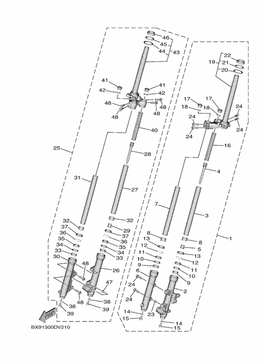 Yamaha 4HC-23125-20 . Metal, Slide 1 — shown on the Front Fork parts diagram
