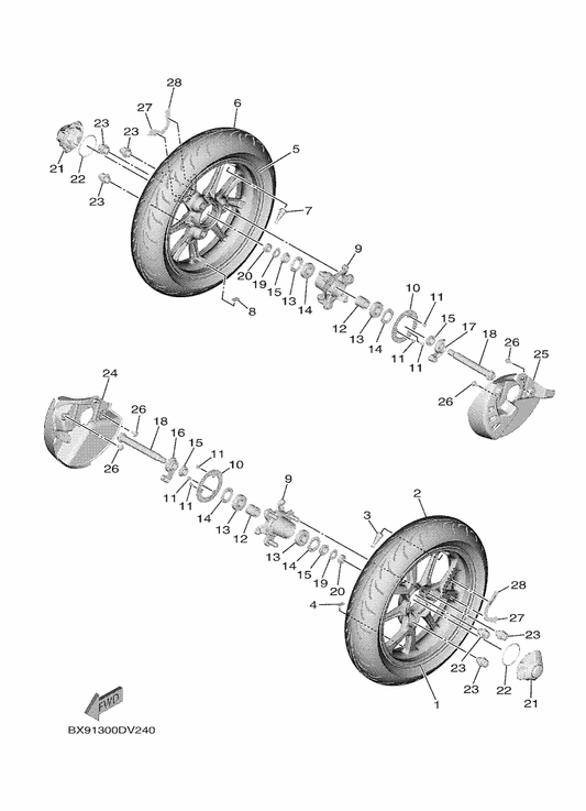 Yamaha 90201-16811 Washer, Plate — shown on the Front Wheel parts diagram