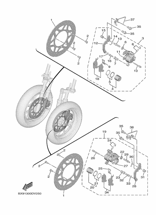 Yamaha 90109-08232 Bolt — shown on the Front Brake Caliper parts diagram