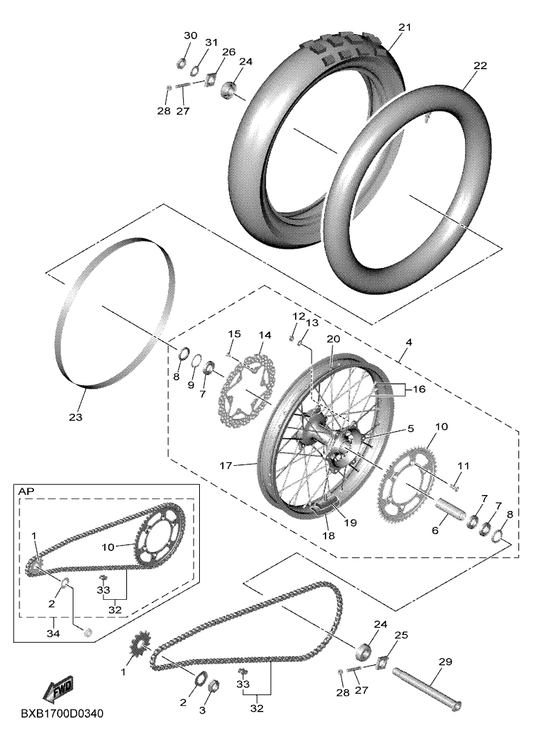 Yamaha 94212-18188 Tube (110-140/80-100-18 M/C) — shown on the Rear Wheel parts diagram