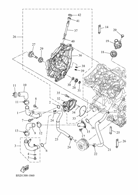 Yamaha 1WS-12450-00 . Impeller Shaft Assy — shown on the Water Pump parts diagram