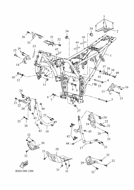 Yamaha BXD-F117A-00 Stay — shown on the Frame parts diagram