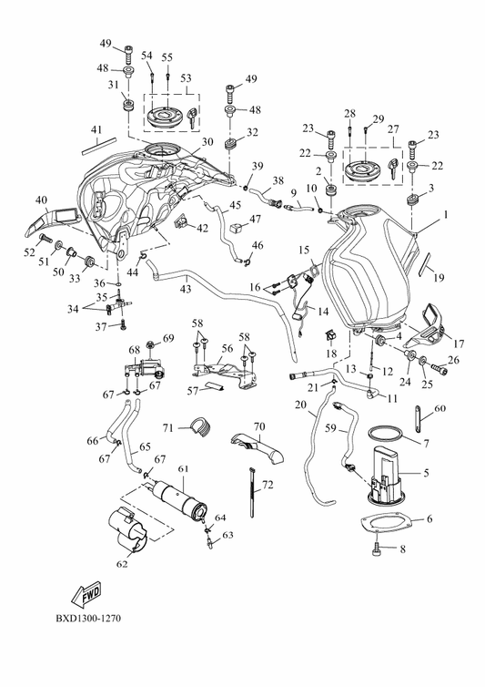 Yamaha 90464-62085 . Clamp — shown on the Fuel Tank parts diagram
