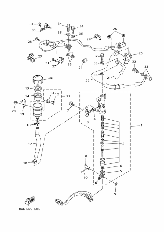 Yamaha BRL-25888-00 Cover, Reservoir Tank — shown on the Rear Master Cylinder parts diagram