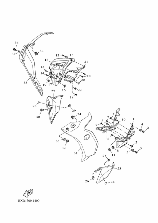 Yamaha BXD-F834W-00 Protector 2 — shown on the Cowling 2 parts diagram