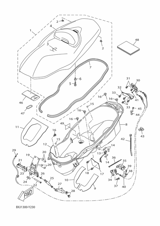 Yamaha BXJ-F470F-10 . Seat Cover Comp. — shown on the Seat parts diagram