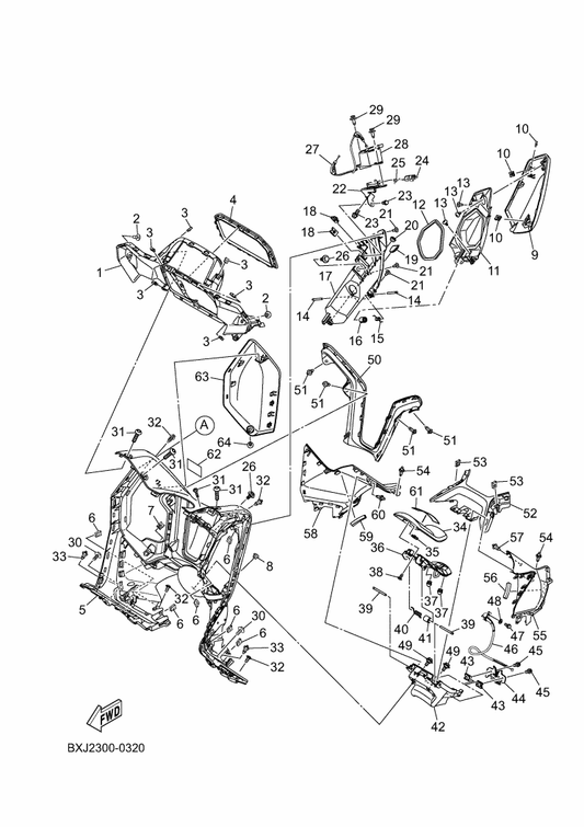 Yamaha BXJ-F8346-00-P0 Mole 2 — shown on the Leg Shield parts diagram