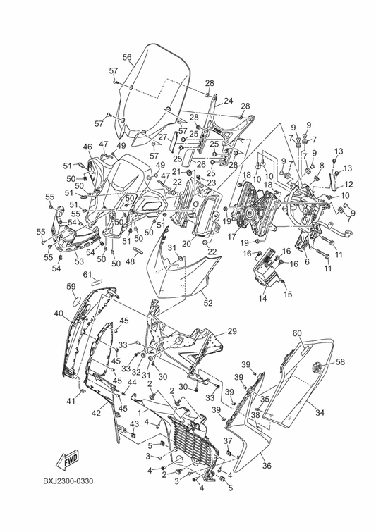 Yamaha BMK-F835K-00-P0 Body, Front Under 2 — shown on the Windshield parts diagram