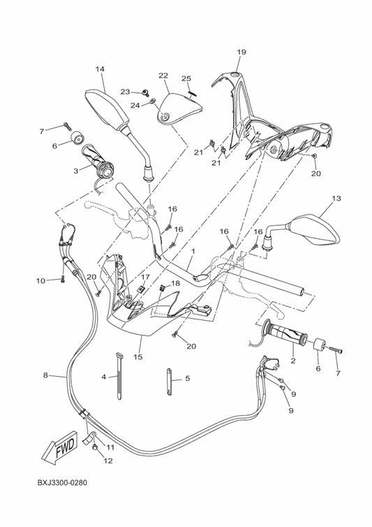 Yamaha BXJ-82960-01 Grip, Warmer — shown on the Steering Handle & Cable parts diagram