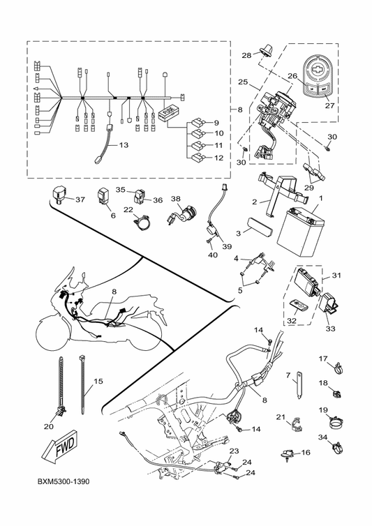 Yamaha BMJ-H2121-00 Pad, Battery — shown on the Electrical 1 parts diagram