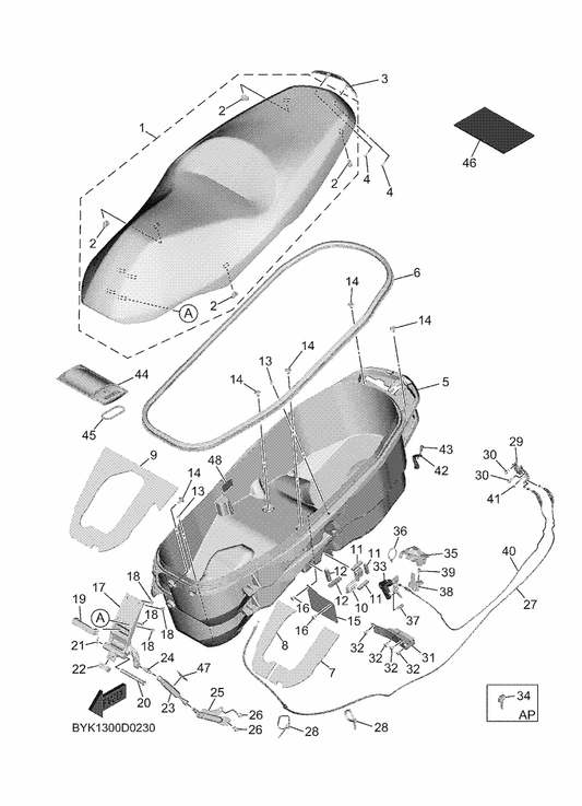 Yamaha B74-2476U-00 Protector 1 — shown on the Seat parts diagram