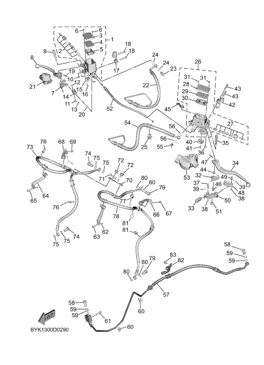 Yamaha 92017-06010 . Bolt, Button Head — shown on the Front Master Cylinder parts diagram