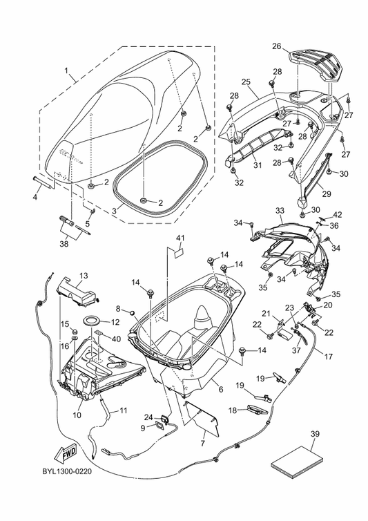 Yamaha 95D32-08020 Bolt, Flange Deep Recess — shown on the Seat parts diagram