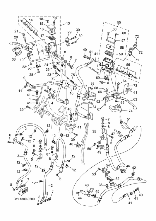 Yamaha 90464-65801 Clamp — shown on the Front Master Cylinder parts diagram