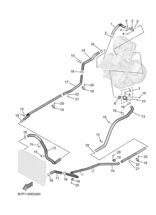 Yamaha BYP-E2483-00 Pipe 3 — shown on the Water Pump parts diagram
