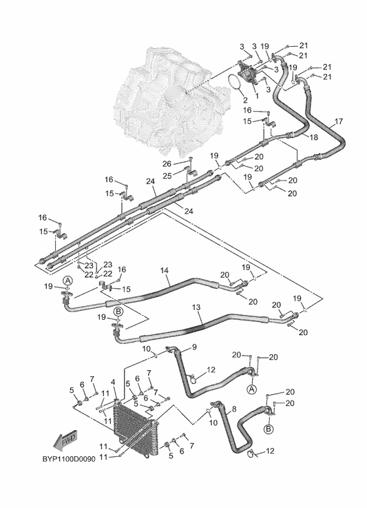 Yamaha BKP-13480-00 Element, Oil Cooler — shown on the Oil Cooler parts diagram