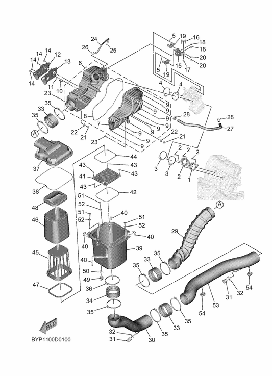 Yamaha BYP-E443L-00 Duct, Air — shown on the Intake parts diagram