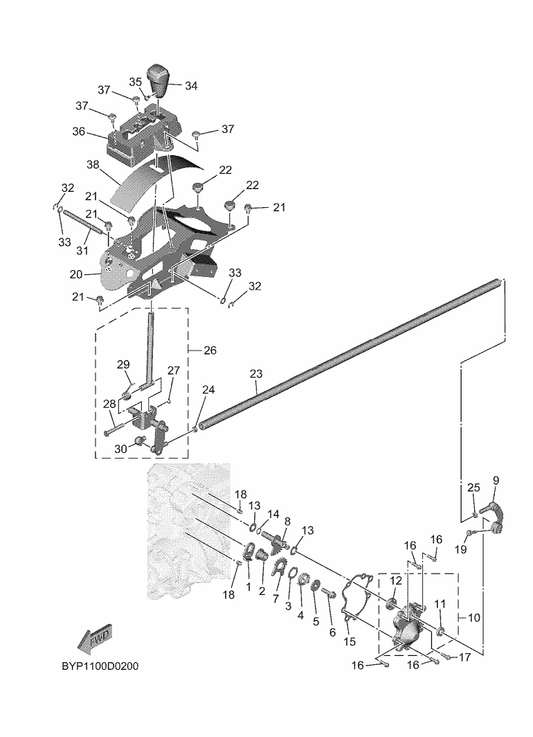 Yamaha BYP-E8150-00 Shift Lever Assy — shown on the Shift Shaft parts diagram