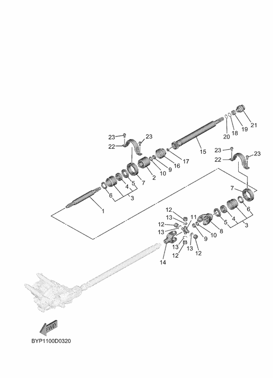 Yamaha BYP-17556-00 Yoke, Joint — shown on the Front Differential 2 parts diagram