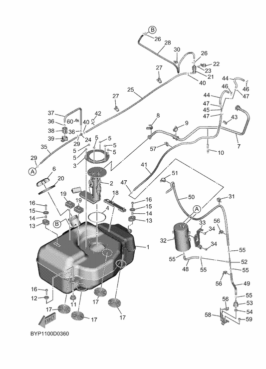 Yamaha BYP-2247B-00 Hose 2 — shown on the Fuel Tank parts diagram