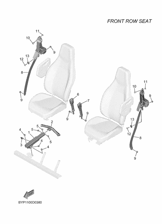 Yamaha BYP-F470R-00 Fr. Belt Receiver Assy — shown on the Seat 2 parts diagram
