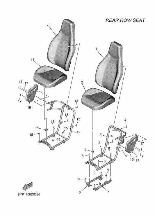 Yamaha BYP-F474G-00 Stay, Front 2 — shown on the Seat 3 parts diagram